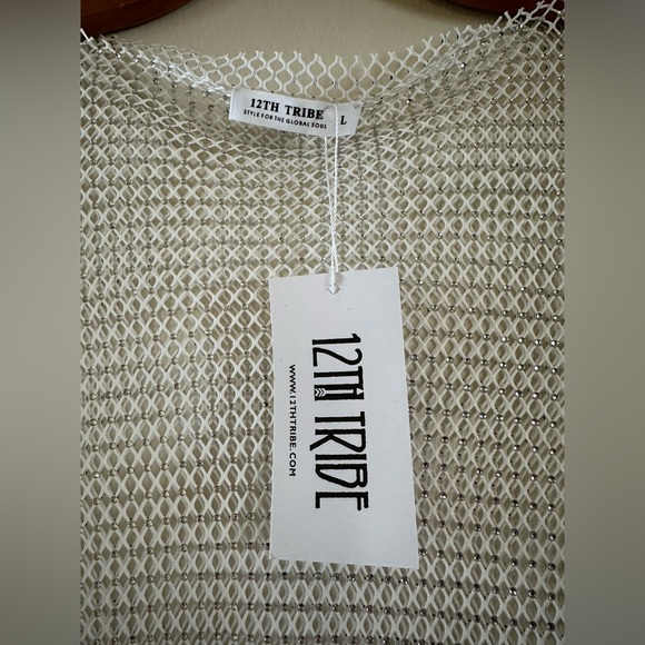 White Rhinestone Mesh Mini Dress - Picture 6 of 10